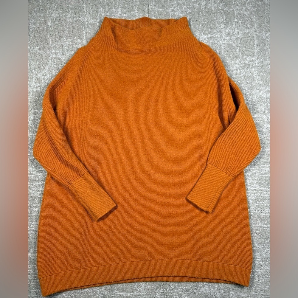 Free People Mock Neck Gold Mustard Textured Long Length Oversized Sweater XS